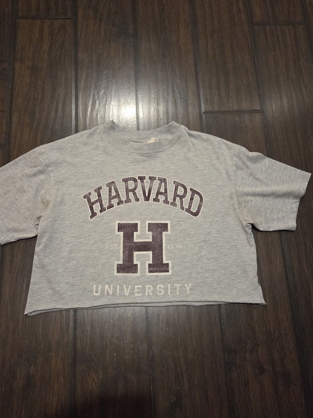 H&M Women Gray Crop Tee with Maroon Harvard Logo